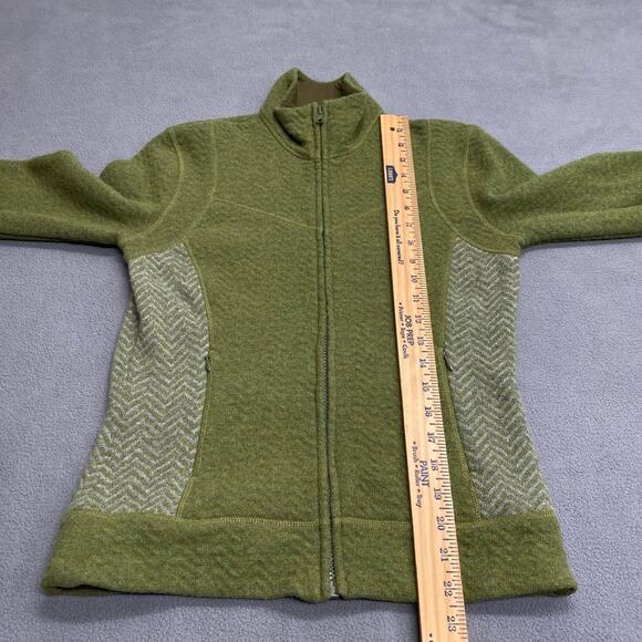 Prana Wool Blend Full Zip Mock Neck Sweater Jacket Womens XS Green Pockets - Picture 11 of 14